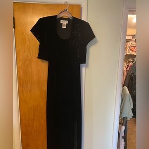 Black velvet formal gown. Jacket and dress